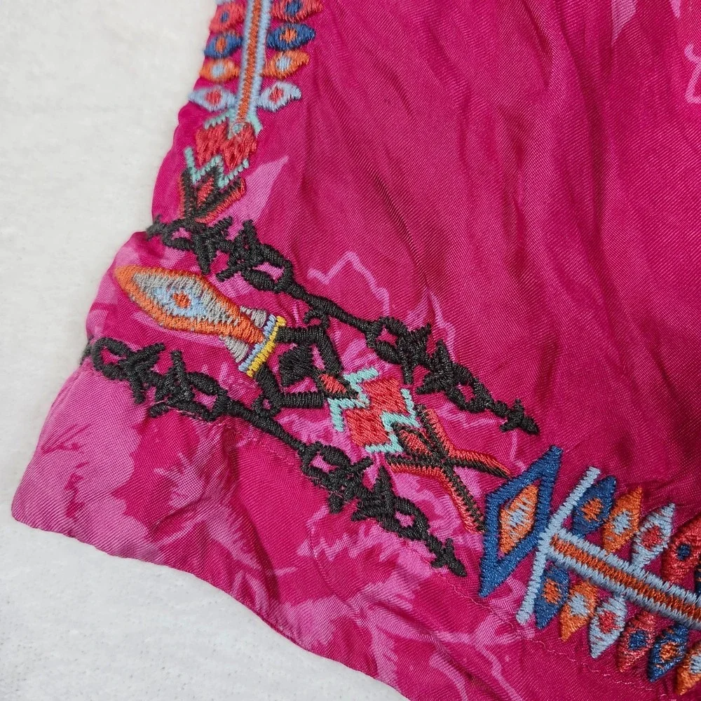 Biya Johnny Was Pink Embroidered Floral Jacquard Short Womens Small Boho Fuchsia